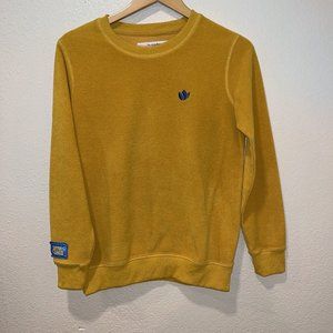 Dutch Bros Coffee Sweater Mens Size XS Yellow Sweatshirt Fleece Logo Crew Neck